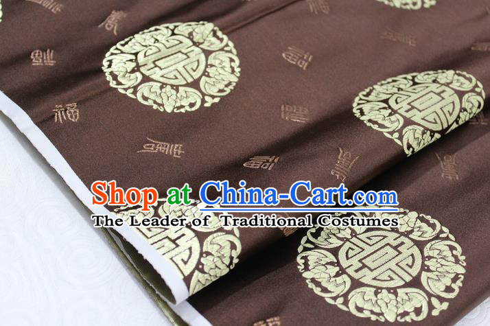 Chinese Traditional Royal Palace Golden Longevity Pattern Mongolian Robe Brown Satin Brocade Fabric, Chinese Ancient Costume Drapery Hanfu Tang Suit Material