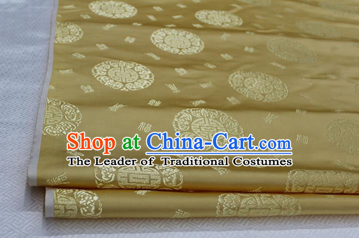 Chinese Traditional Royal Palace Longevity Pattern Mongolian Robe Light Golden Satin Brocade Fabric, Chinese Ancient Costume Drapery Hanfu Tang Suit Material