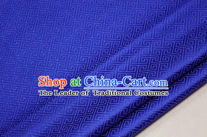 Chinese Traditional Royal Palace Back Pattern Mongolian Robe Royalblue Satin Brocade Fabric, Chinese Ancient Costume Drapery Hanfu Tang Suit Material