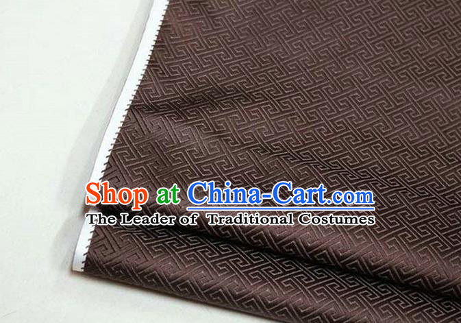 Chinese Traditional Royal Palace Back Pattern Mongolian Robe Deep Brown Satin Brocade Fabric, Chinese Ancient Costume Drapery Hanfu Tang Suit Material