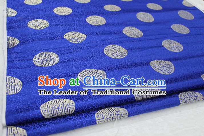 Chinese Traditional Royal Palace Longevity Pattern Mongolian Robe Royalblue Brocade Fabric, Chinese Ancient Costume Drapery Hanfu Tang Suit Material