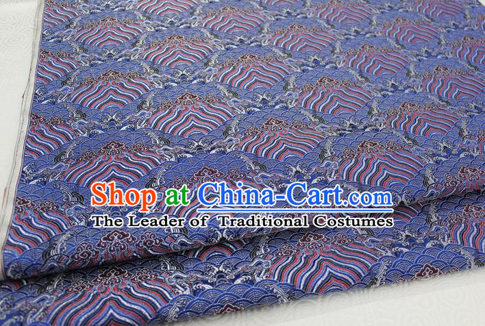 Chinese Traditional Royal Palace Pattern Mongolian Robe Royalblue Brocade Fabric, Chinese Ancient Emperor Costume Drapery Hanfu Tang Suit Material