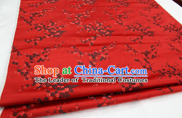 Chinese Traditional Royal Palace Wintersweet Pattern Cheongsam Red Brocade Fabric, Chinese Ancient Emperor Costume Drapery Hanfu Tang Suit Material