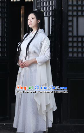 Ancient Chinese Swordsman White Embroidered Costumes for Women