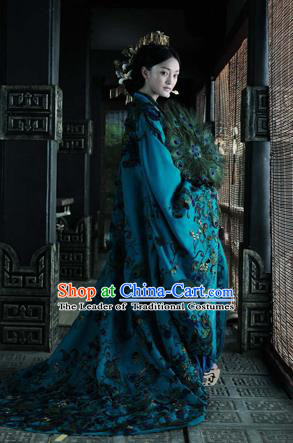 Traditional Ancient Chinese Imperial Consort Costume, Elegant Lady Peacock Feather Clothing Chinese Qing Dynasty Imperial Princess Tailing Clothing for Women for Men