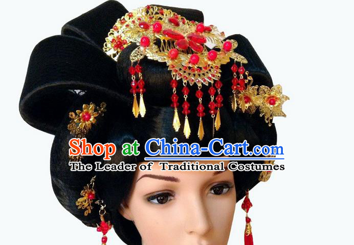 Chinese Wedding Jewelry Accessories Traditional Xiuhe Suits Wedding Bride Headwear, Wedding Hair Accessories, Ancient Chinese Tang Dynasty Harpins Complete Set for Women