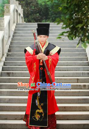 Traditional Handmade Chinese Ancient Imperial Emperor Costume, Chinese Han Dynasty Male Dress, Cosplay Chinese Majesty Embroidered Clothing Hanfu Complete Set for Men