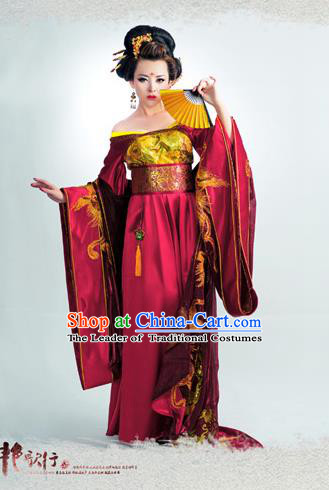 Traditional Ancient Chinese Imperial Consort Costume, Elegant Hanfu Clothing Chinese Tang Dynasty Imperial Empress Tailing Phoenix Clothing for Women