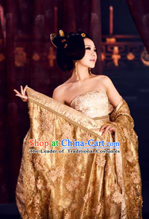 Traditional Ancient Chinese Imperial Consort Costume, Elegant Hanfu Clothing Chinese Tang Dynasty Imperial Empress Tailing Lace Clothing for Women