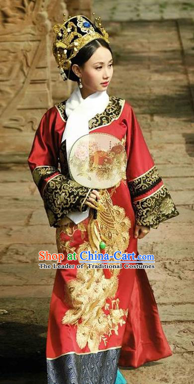 Traditional Ancient Chinese Imperial Consort Costume, Chinese Qing Dynasty Manchu Lady Dress, Chinese Mandarin Robes Imperial Concubine Phoenix Clothing for Women