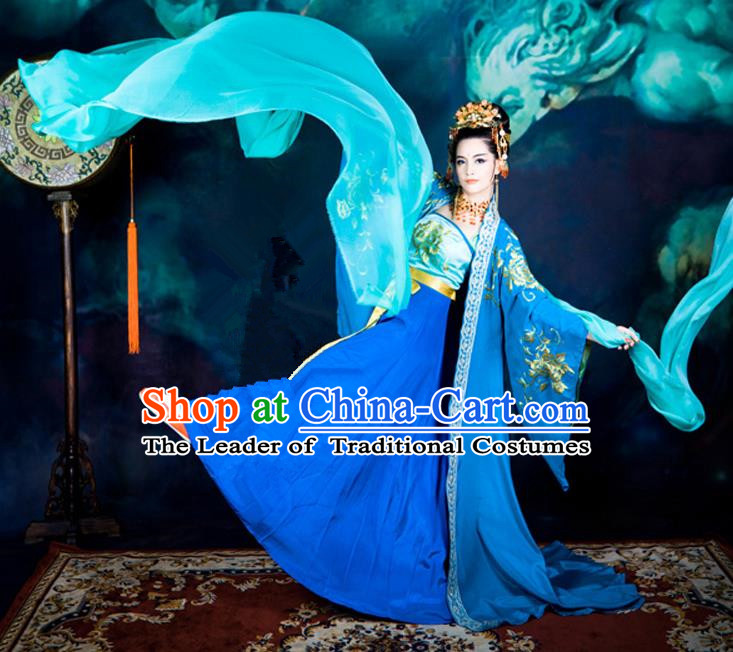 Traditional Ancient Chinese Dance Costume, Elegant Hanfu Clothing Chinese Ming Dynasty Imperial Emperess Embroidered Dance Clothing for Women