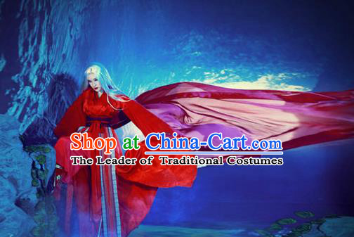 Traditional Ancient Chinese Han Dynasty Swordsman Red Costumes for Women