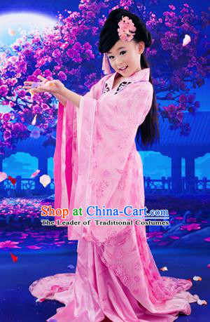 Traditional Ancient Chinese Children Costume, Elegant Hanfu Clothing Chinese Tang Dynasty Young Lady Embroidered Clothing for Kids