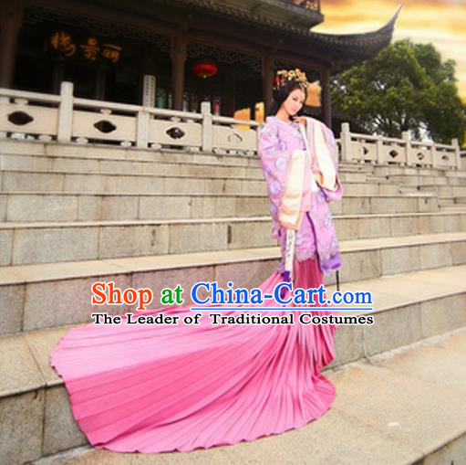 Traditional Ancient Chinese Imperial Consort Costume, Elegant Hanfu Clothing Chinese Han Dynasty Imperial Emperess Tailing Embroidered Gallant Clothing for Women