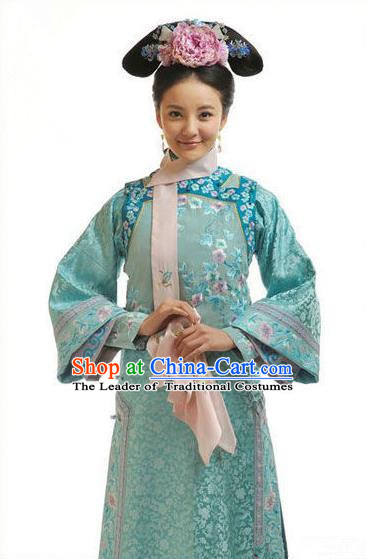 Traditional Ancient Chinese Princess Consort Costume, Chinese Qing Dynasty Manchu Lady Dress, Chinese Mandarin Consort Robes Imperial Concubine Embroidered Clothing for Women