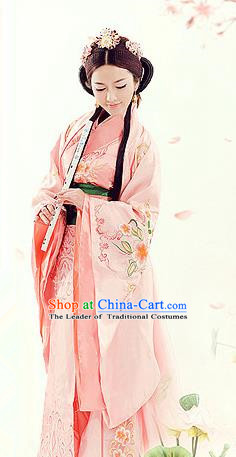 Traditional Ancient Chinese Imperial Empress Costume, Chinese Han Dynasty Princess Elegant Pink Dress, Chinese Princess Robes Imperial Consort Embroidered Tailing Clothing for Women