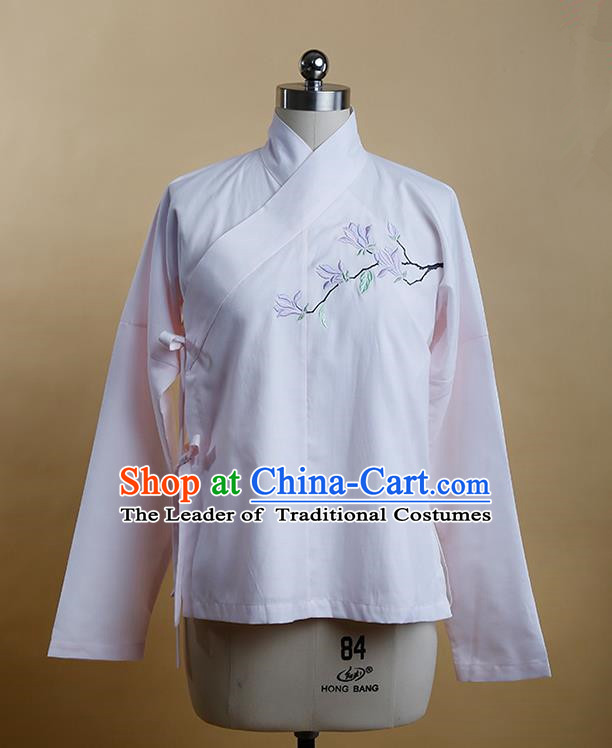 Traditional Ancient Chinese Female Costume, Elegant Hanfu Clothing Chinese Ming Dynasty Imperial Princess Embroidered Hibiscus Rosa-Sinensis Pink Blouse for Women