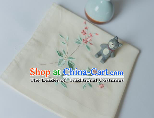 Traditional Ancient Chinese Palace Embroidered Hibiscus Rosa-sinensis Yellow Handkerchief for Women