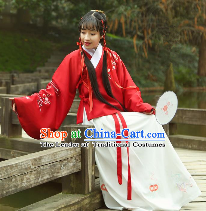 Traditional Ancient Chinese Female Costume Dress, Elegant Hanfu Clothing Chinese Ming Dynasty Palace Lady Embroidered Plum Blossom Skirt for Women