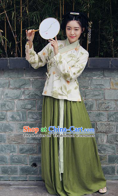Traditional Ancient Chinese Female Costume Blouse and Skirt Complete Set, Elegant Hanfu Clothing Chinese Ming Dynasty Palace Lady Clothing for Women