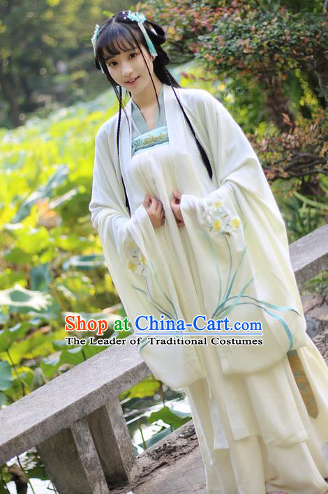 Traditional Ancient Chinese Female Costume Cardigan, Elegant Hanfu Clothing Chinese Ming Dynasty Palace Lady Embroidered Daffodil Wide Sleeve Cappa Clothing for Women