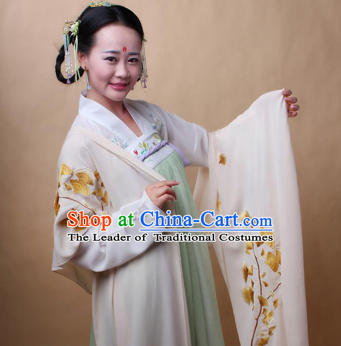 Traditional Ancient Chinese Female Costume Cardigan Wide Cappa, Elegant Hanfu Brocade Scarf Chinese Ming Dynasty Palace Lady Embroidered Ginkgo Wearing Silks Clothing for Women