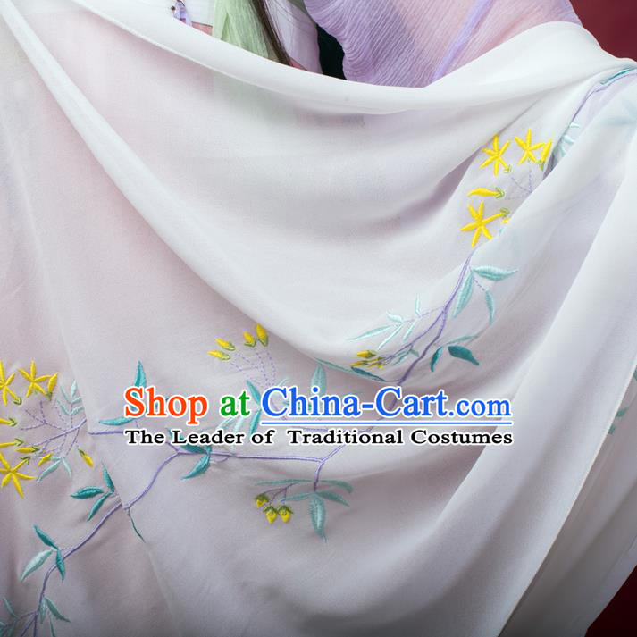 Traditional Ancient Chinese Female Costume Cardigan Wide Cappa, Elegant Hanfu Brocade Scarf Chinese Ming Dynasty Palace Lady Embroidered Orchid Wearing Silks Clothing for Women