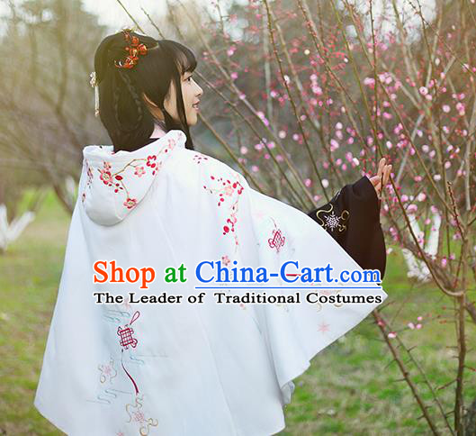 Traditional Ancient Chinese Female Costume Woolen Blue and White