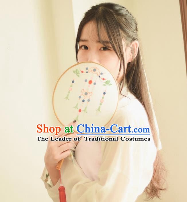 Traditional Ancient Chinese Palace Lady Embroidered Jasmine Flower Dance Round Fans for Women