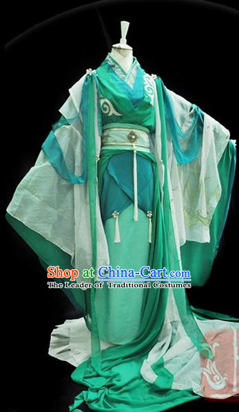Traditional Asian Chinese Ancient Nobility Childe Costume, Elegant Hanfu Green Dress, Chinese Imperial Prince Embroidered Clothing, Chinese Cosplay Swordsman Costumes for Men