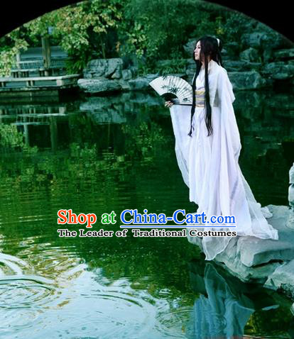 Traditional Asian Chinese Ancient Nobility Childe Costume, Elegant Hanfu White Dress, Chinese Imperial Prince Clothing, Chinese Cosplay Swordsman Costumes for Men