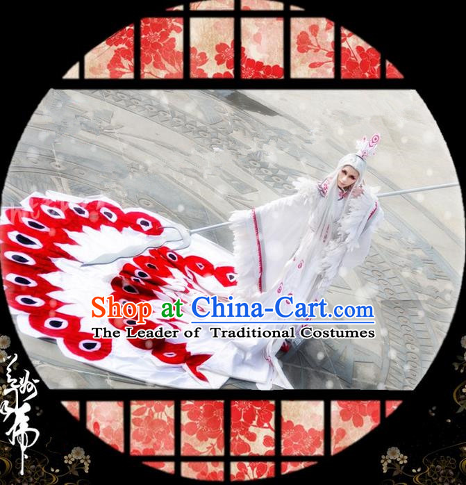 Traditional Asian Chinese Ancient Nobility Childe Costume, Elegant Hanfu Peacock Tail Dress, Chinese Imperial Prince Tailing Clothing, Chinese Cosplay Prince Costumes for Men