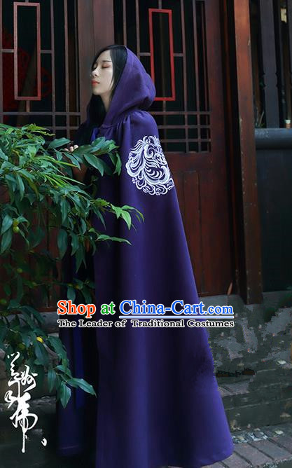 Traditional Asian Chinese Ancient Princess Cloak Costume, Elegant Hanfu Mantle Clothing, Chinese Imperial Princess Embroidered Phoenix Hooded Cape Costumes for Women
