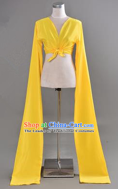 Traditional Chinese Long Sleeve Water Sleeve Dance Suit China Folk Dance Koshibo Long Yellow Ribbon for Women