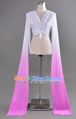 Traditional Chinese Long Sleeve Water Sleeve Dance Suit China Folk Dance Koshibo Long White and Lilac Gradient Ribbon for Women
