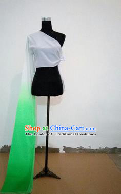 Traditional Chinese Long Sleeve Single Water Sleeve Dance Suit China Folk Dance Koshibo Long Green and White Gradient Ribbon for Women