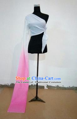 Traditional Chinese Long Sleeve Single Water Sleeve Dance Suit China Folk Dance Koshibo Long Pink and White Ribbon for Women