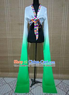 Traditional Chinese Long Sleeve Tibetan Nationality Water Sleeve Dance Suit China Folk Dance Koshibo Long White and Green Gradient Ribbon for Women