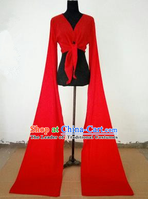 Traditional Chinese Long Sleeve Wide Water Sleeve Dance Suit China Folk Dance Koshibo Long Red Ribbon for Women