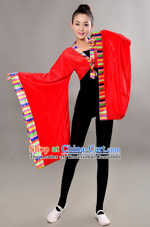 Traditional Chinese Tibetan Nationality Wide Sleeve Water Sleeve Dance Suit China Folk Dance Koshibo Red Blouse for Women