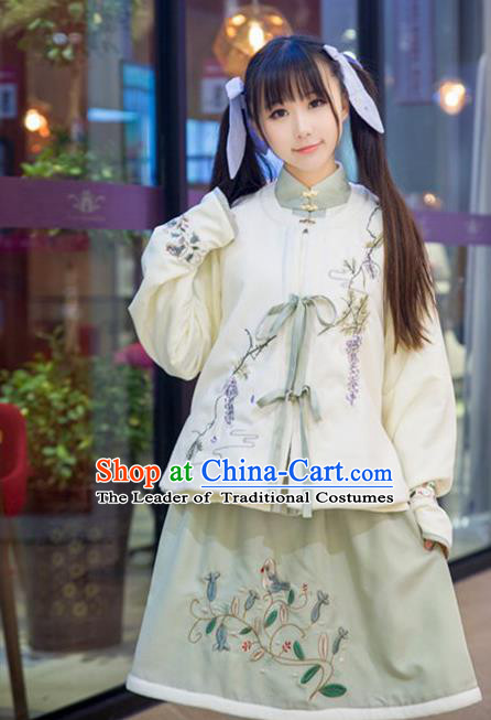 Traditional Ancient Chinese Female Costume Improved Blouse Vest and Skirt Complete Set, Elegant Hanfu Clothing Chinese Ming Dynasty Palace Princess Embroidered Clothing for Women