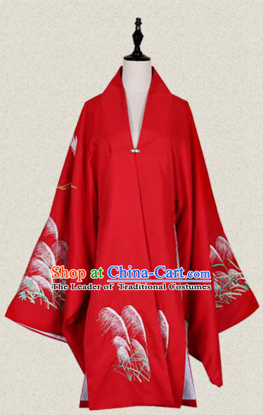 Traditional Ancient Chinese Female Costume Cardigan, Elegant Hanfu Clothing Chinese Ming Dynasty Palace Lady Embroidered Crane Wide Sleeve Red Cappa Clothing for Women
