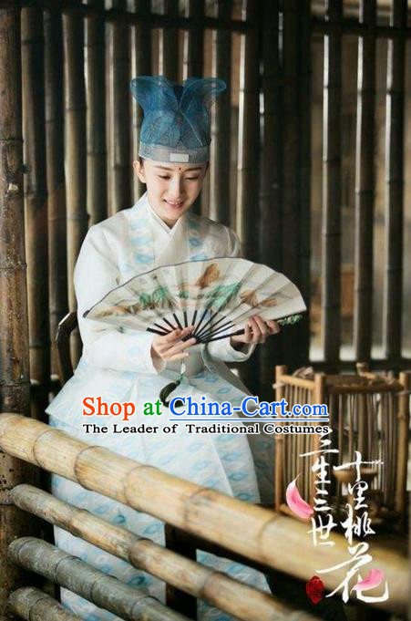 Traditional Ancient Chinese Nobility Childe Costume and Hat Complete Set, Elegant Hanfu Nobility Childe Robe, Chinese Cosplay Teleplay Ten great III of peach blossom Role Scholar Clothing for Men