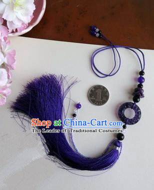 Traditional Chinese Handmade Ancient Hanfu Jade Wearing Violet Agate Pendant Sword Tassel for Men