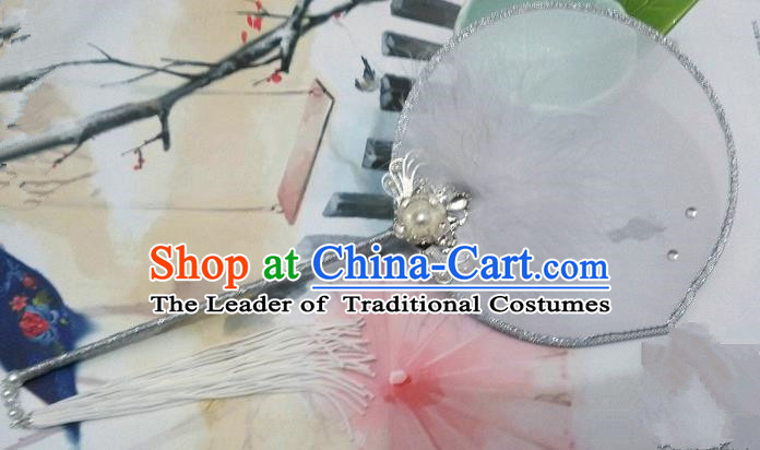 Traditional Chinese Handmade Ancient Hanfu Cosplay Round Fan Props for Women