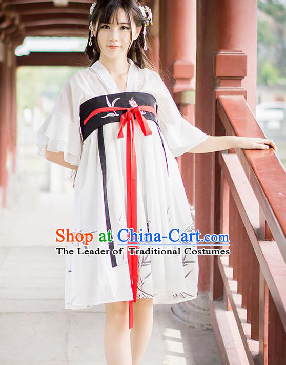 Traditional Ancient Chinese Female Costume Improved Blouse and Short Dress Complete Set, Elegant Hanfu Clothing Chinese Song Dynasty Palace Princess Ink Painting Bamboo Clothing for Women