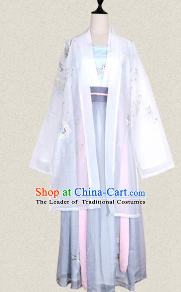 Traditional Ancient Chinese Female Costume Wide Sleeve Cardigan, Elegant Hanfu Clothing Chinese Tang Dynasty Embroidering Butterfly Palace Princess Clothing for Women