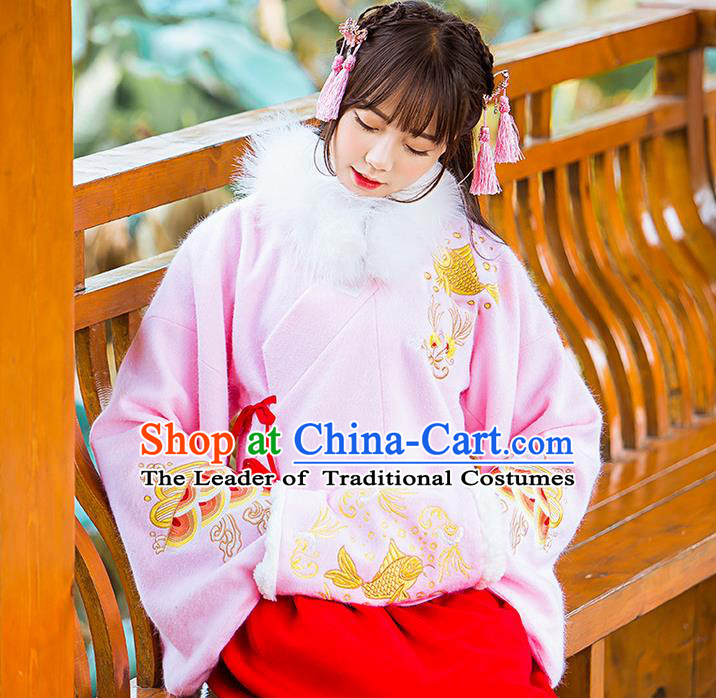 Traditional Ancient Chinese Embroidered Hanfu Muff Embroidered Carp Pink Handwarmers for Women