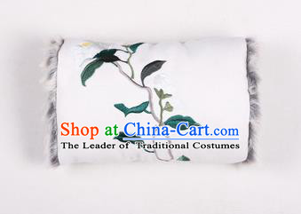 Traditional Ancient Chinese Embroidered Hanfu Muff Embroidered Camellia White Handwarmers for Women