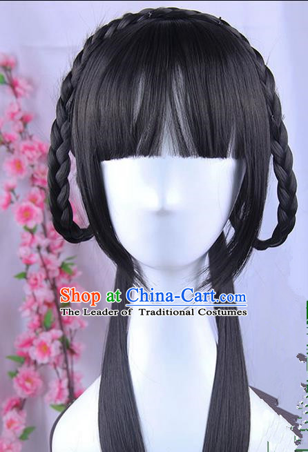 Traditional Handmade Ancient Chinese Han Dynasty Princess Wig Complete Set, Ancient Chinese Palace Young Lady Wig for Women